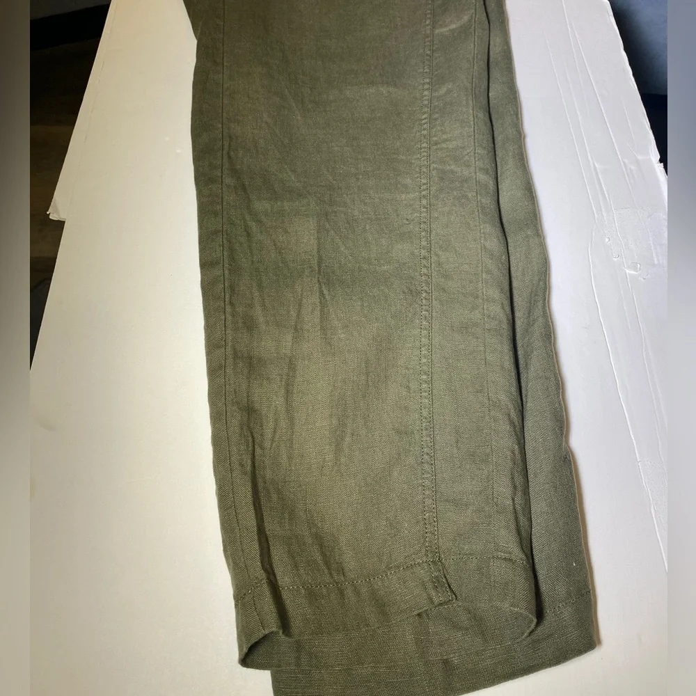 J. Jill Love Linen Tapered Leg Pull On Cropped Joggers Pants Olive Green Sz Med - Picture 6 of 11